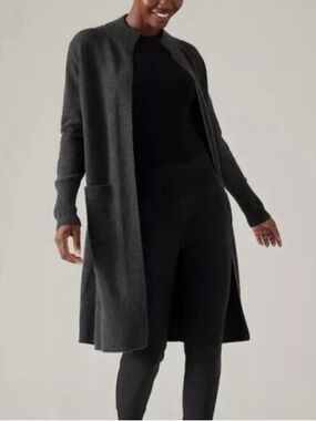 ATHLETA Spirit Refined Wool Cashmere Wrap Cardigan Charcoal Gray Heather Medium